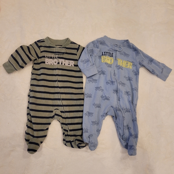 🧸2/20$ Carter's Little Brother Set 2 Pajamas Sleeper Size Newborn + 0-3M Zip-up - Picture 3 of 8